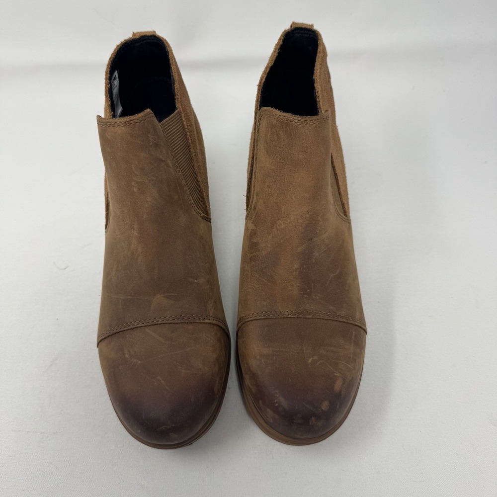 Sorel Evie Wedge Chelsea Boots Womens Size 7 Brown Leather Suede Pull On Shoes - Picture 3 of 9